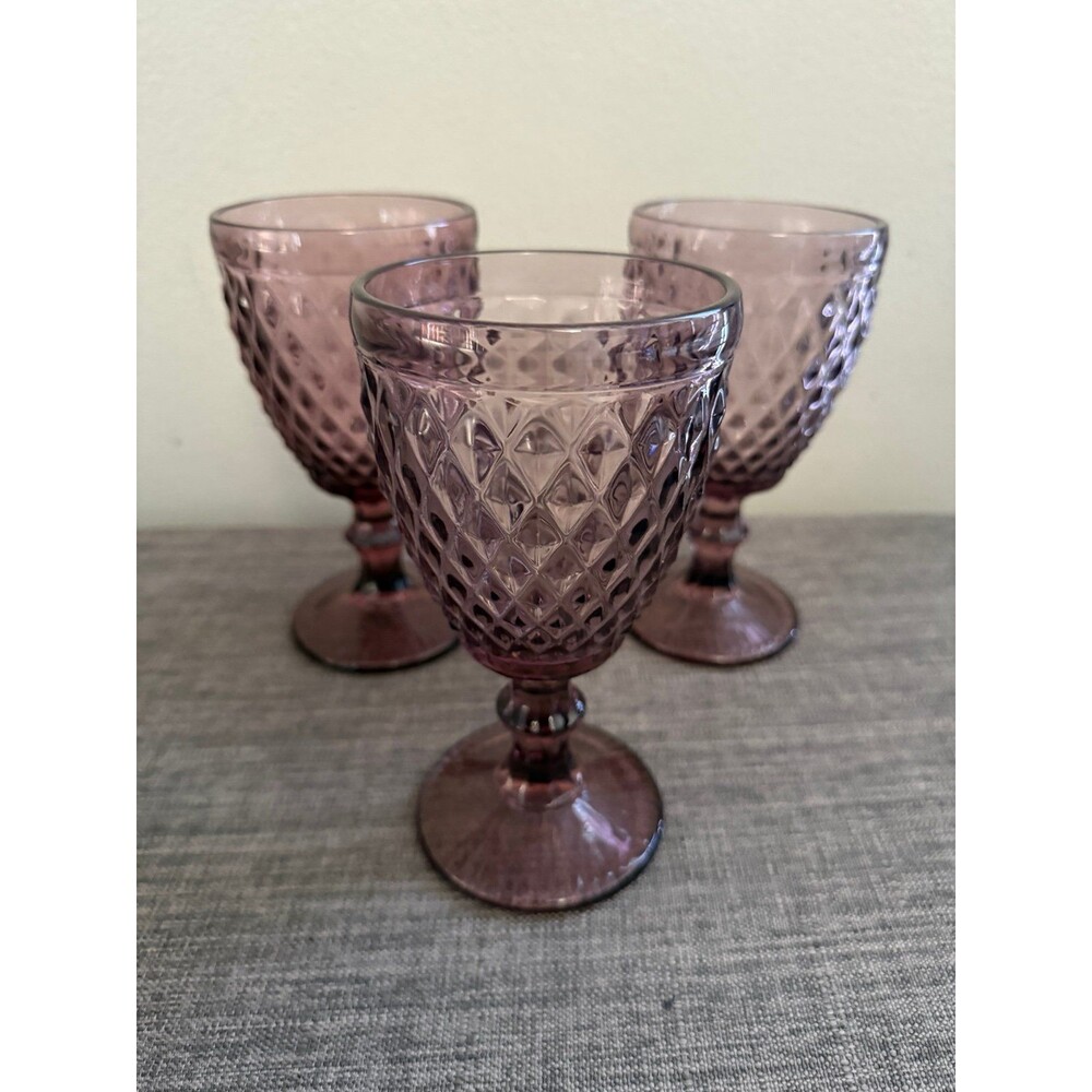 New Set of 3 Gibson Home Vintage style  Purple 11oz Goblets /Wine Glasses